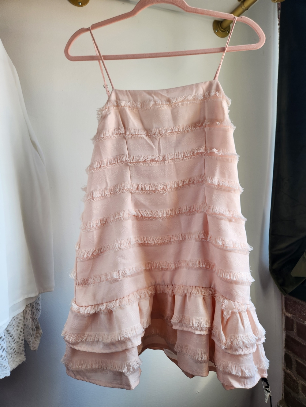 Princess Polly Blush Pink Fringe Tiered Spaghetti Strap Dress SZ 6